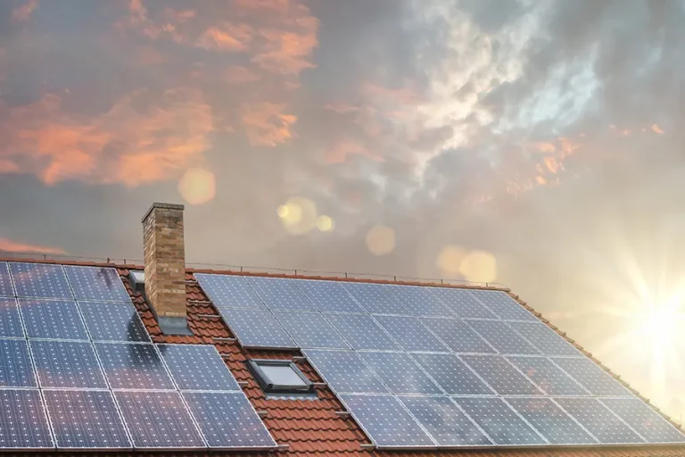 close-up-of-house-roof-with-solar-panels